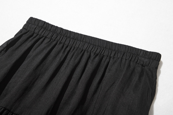 優しく揺れる、ゆるふわギャザースカート　リネンロングスカート　裏地付き　ブラック　220512-5 9枚目の画像