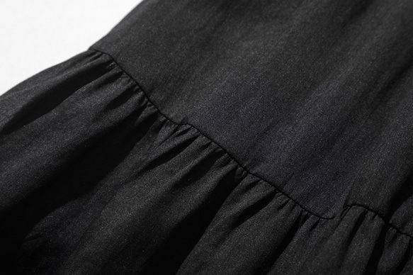 優しく揺れる、ゆるふわギャザースカート　リネンロングスカート　裏地付き　ブラック　220512-5 4枚目の画像