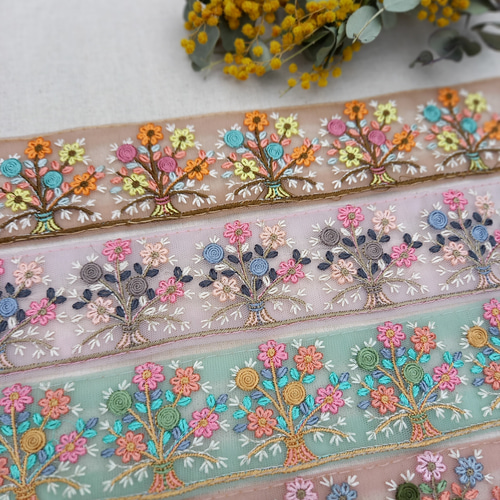 インド刺繍リボンno.163 (25cm・花のブーケ・花束・ニュアンスカラー 
