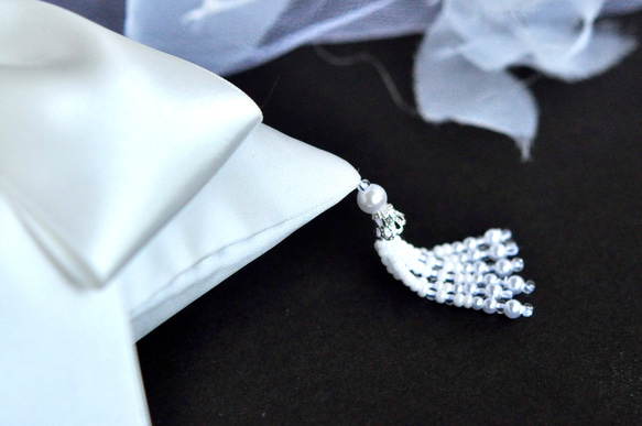 【再販】クチュール感覚のプリンセス　リングピロー　ホワイトリボン　パール　スワロフスキー 9枚目の画像