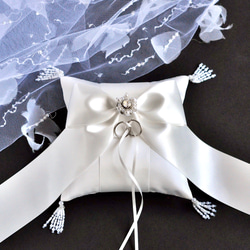 【再販】クチュール感覚のプリンセス　リングピロー　ホワイトリボン　パール　スワロフスキー 4枚目の画像