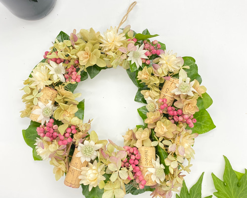 ドライフラワー スワッグ リース ワインコルク ペッパーベリー W6