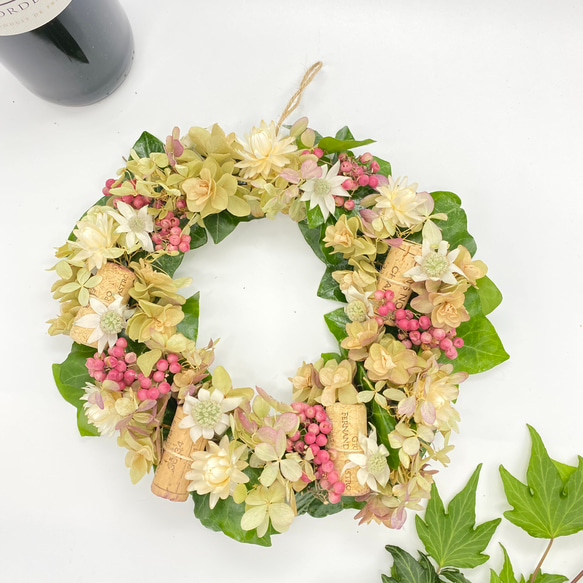 ドライフラワー スワッグ リース ワインコルク ペッパーベリー W6