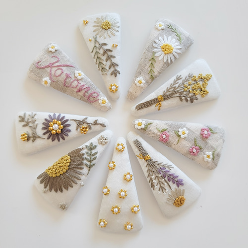 ❁.受注制作専用❁.刺繍パッチンピン 三角パッチンピン ヘア 
