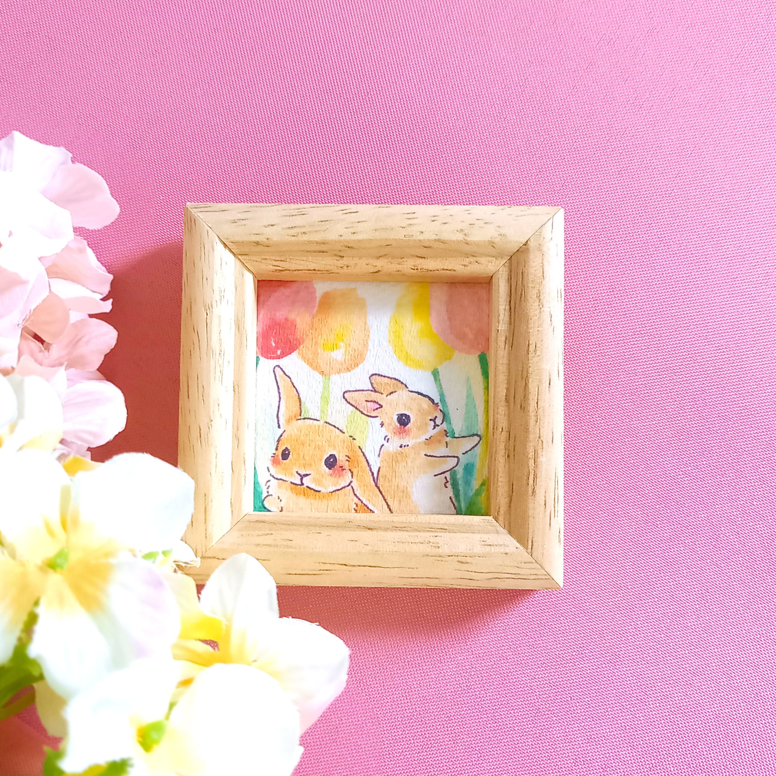 絵画。原画【手の中の紫色のアサガオ、かわいい黒猫とウサギ】 絵画 。壁掛け絵油絵原画手描き【夢幻紫陽花の中の猫】の通販 by