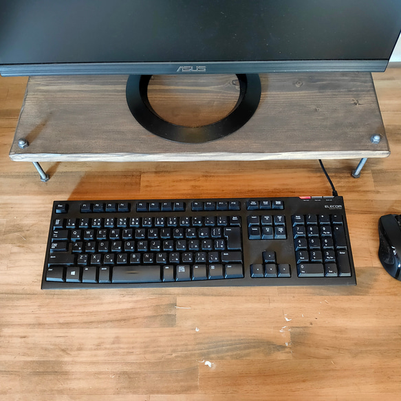 【ラスティー】モニタースタンド モニター台 デスクシェル 無垢材/リモートワーク/肩こり/癒し効果。オーダー可 1枚目の画像