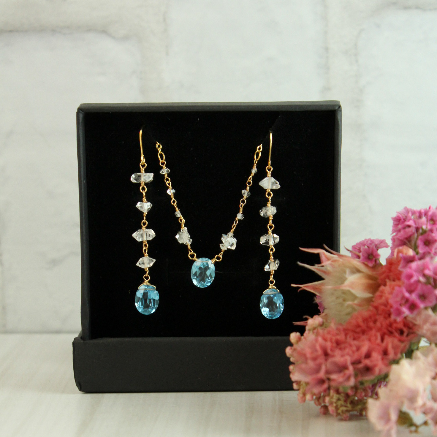 【耳飾り/ネックレスSET】宝石質スイスブルートパーズ（ギフトセット）