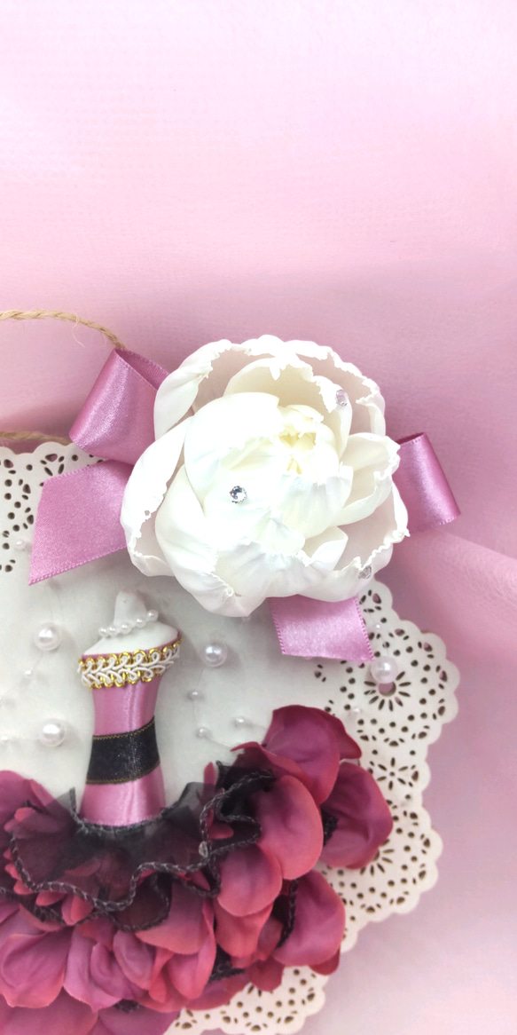 ソラフラワー薔薇のピンクのドレスドール壁飾り♡ 母の日の贈り物に♡ 6枚目の画像