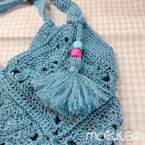 美品　アルファジル　かごバッグ　フラワーモチーフ　ブルー 美品 アルファジル かごバッグ フラワーモチーフ ブルー