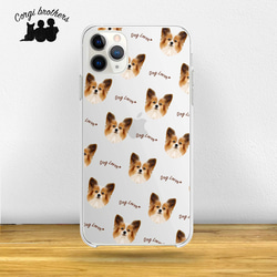【 パピヨン 毛色4色 パターン 】スマホケース　クリアソフトケース　犬　うちの子　iPhone &Android 1枚目の画像