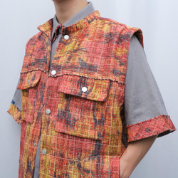 格紋編織麻無袖夾克外套 第13張的照片