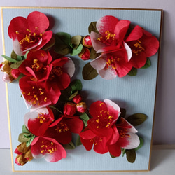 和紙の折り紙フラワー(ボケの赤花) 2枚目の画像