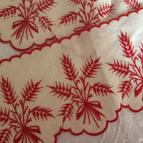 フランス刺繍レース 小麦柄 赤色1M リボン・テープ maison_lapin