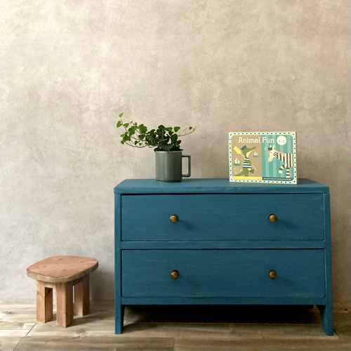 ハンドメイドチェスト　シャビーブルー チェスト 木製 キャビネット 1段 引き出し収納 北欧 シェルフ 洋服収納