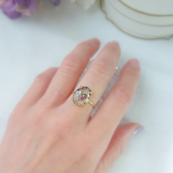 ヴィンテージガラスのsilver ring(虹色フラワー) 4枚目の画像