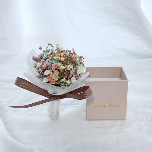 かすみ草】ミニチュアBoxドライブーケ【レインボー】 ドライフラワー