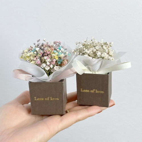 かすみ草】ミニチュアBoxドライブーケ【レインボー】 ドライフラワー