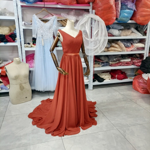 人気上昇！カラードレス テラコッタ色 優雅なシルエット フックタイプ  