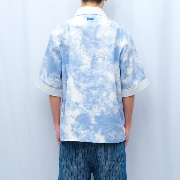 ブルークラウドコントラストハーフスリーブシャツ-青と白 8枚目の画像