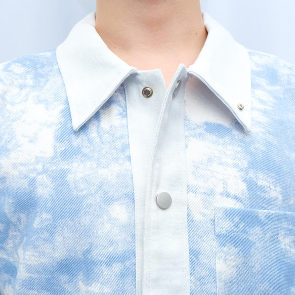 ブルークラウドコントラストハーフスリーブシャツ-青と白 10枚目の画像