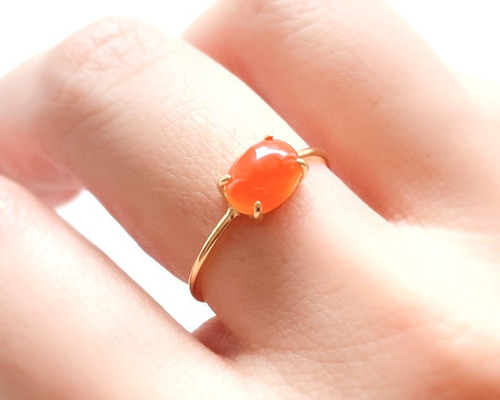 天然石 カーネリアン 6×8mmオーバル 爪留めリング 指輪 silver925