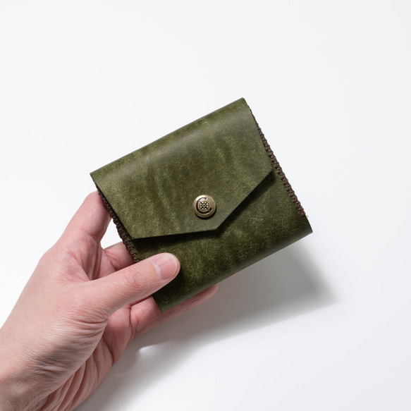 色鮮やかなプエブロレザー　二つ折り財布[オリーブ]/Half Wallet[OLIVE] 雑貨　ギフト　レザー 1枚目の画像