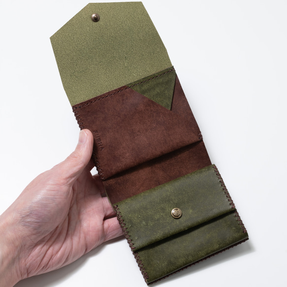 色鮮やかなプエブロレザー　二つ折り財布[オリーブ]/Half Wallet[OLIVE] 雑貨　ギフト　レザー 2枚目の画像