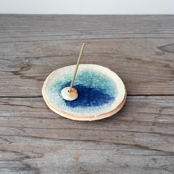 シーグラス&貝殻焼 お香立て(ブルー) ディフューザー・アロマポット