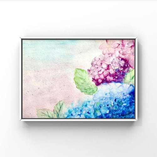 透明水彩画　SＭ　紫陽花　額付　ガラス 透明水彩画 SM 紫陽花 額付 ガラス