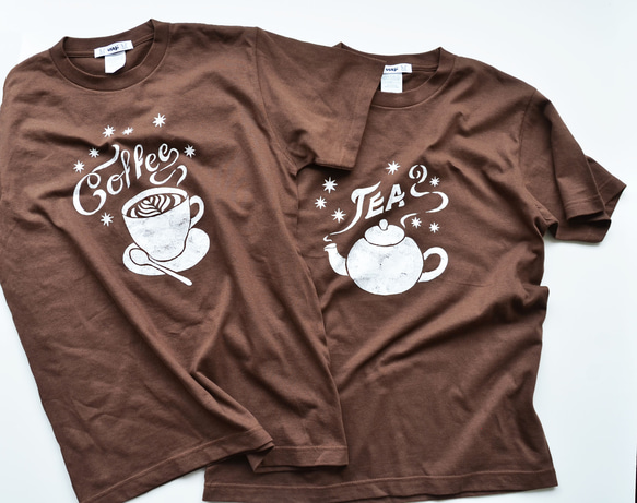 【選べる柄とサイズ】”Coffee Tシャツ" "TEA Tシャツ"　ダークブラウン　夏お揃いコーデに！！ 5枚目の画像
