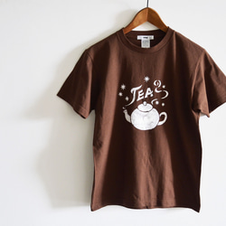 【選べる柄とサイズ】”Coffee Tシャツ" "TEA Tシャツ"　ダークブラウン　夏お揃いコーデに！！ 2枚目の画像