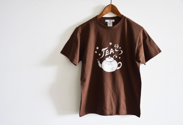 【選べる柄とサイズ】”Coffee Tシャツ" "TEA Tシャツ"　ダークブラウン　夏お揃いコーデに！！ 2枚目の画像