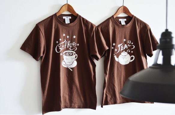 【選べる柄とサイズ】”Coffee Tシャツ" "TEA Tシャツ"　ダークブラウン　夏お揃いコーデに！！ 4枚目の画像