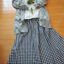 ギンガムチェック　ネイビー　シンプルギャザースカート☆フリーサイズ 9枚目の画像
