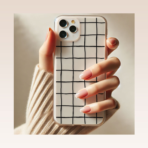 iPhone/Android対応】対手描きスクエアチェック柄 シンプル可愛い 透明