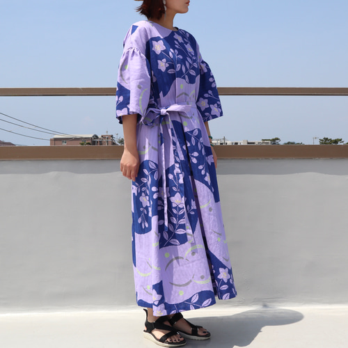 □30%off□着物リメイク○浴衣のフリル袖ワンピース・ロング