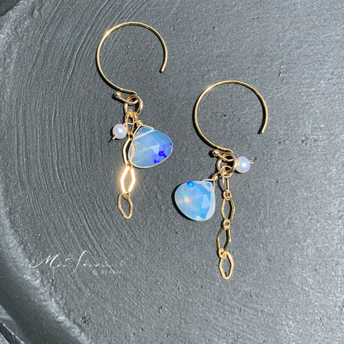 14kgfブルーカラーオパールマロンカットピアスイヤリング 【公式通販】