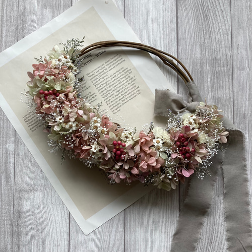 ❃紫陽花とユーカリのオーバルリース 風薫る、紫陽花とユーカリの