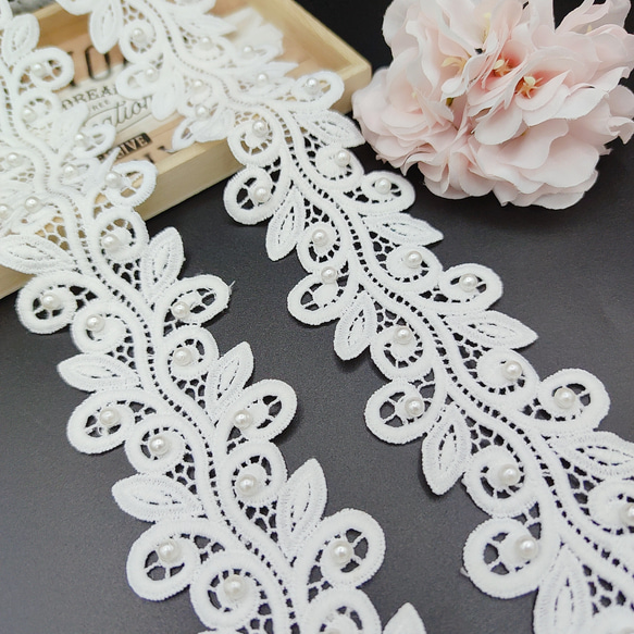 品番HR123 葉っぱレース ケミカルモチーフ ハンドメイド 生地 1m