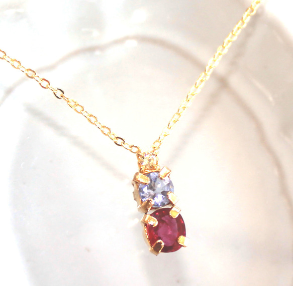 - classic - k18gp Ruby & Diamond & Tanzanite Necklace 2枚目の画像