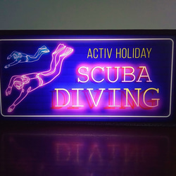 スキューバダイビング ダイバー ダイビングショップ 海 潜水 マリンスポーツ サイン 看板 置物 雑貨 LEDライトBO 1枚目の画像