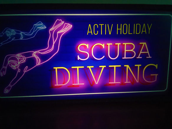 スキューバダイビング ダイバー ダイビングショップ 海 潜水 マリンスポーツ サイン 看板 置物 雑貨 LEDライトBO 2枚目の画像