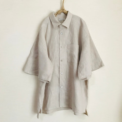 ARGUE アギュー フレンチリネン ワイドシャツ ベージュ 貝ボタン 日本