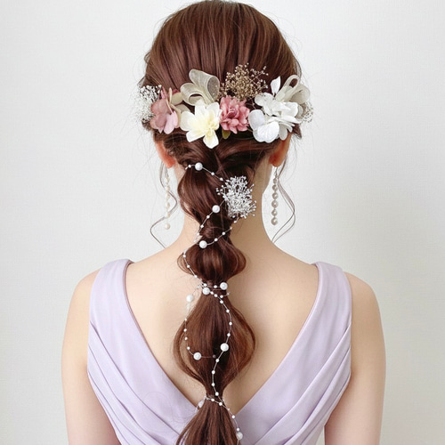 SALE【コーラルピンク】コットン リボン の ポニーフック ヘアリボン