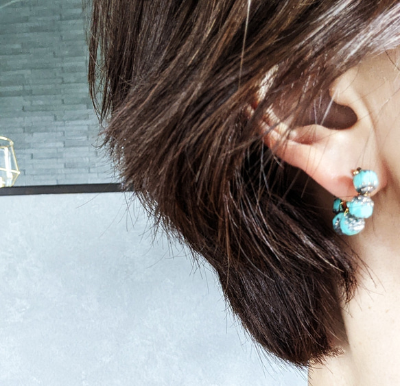 古董綠松石藍色綠松石圈形耳環或耳環（14kgf/SV925 可用） 第2張的照片