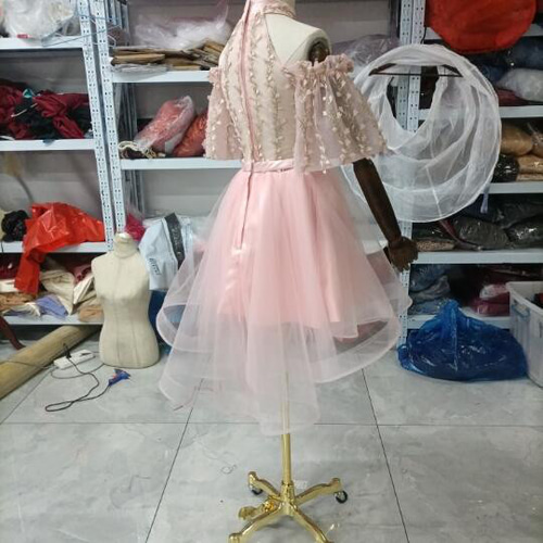 可愛い薄ピンク カラードレス 枝花刺繍 セクシー ミニドレス 演奏会  
