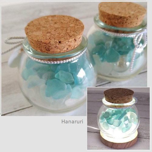 シーグラスオブジェ ブルー 球びん詰め☆手のひらサイズ コルク栓