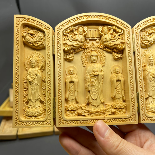 西方三聖 木彫仏像 仏教美術 三開仏 置物 彫刻 芸彫閣 通販 13992747
