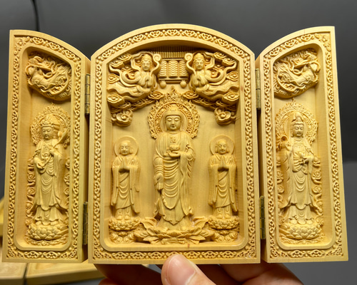 仏教美術 仏像 西方三聖立仏仏像 奉納仏像 工芸品 銅製品 置物 西方三聖 木彫仏像 仏教美術 三開仏 置物 彫刻 芸彫閣 通販 13992747