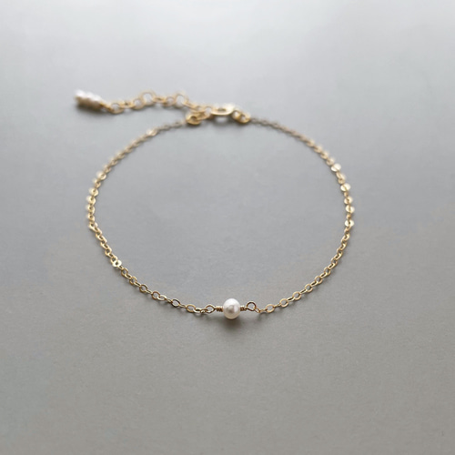 14KGF ペリドットと淡水パールのブレスレット 14KGF ペリドット